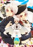  axis_powers_hetalia bird boots cape child cross crossed_arms duck flower grin hands_on_hips hat multiple_persona prussia_(hetalia) short_hair silver_hair smile solo tobi_(one) uniform 