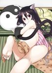  animal_ears ass barefoot blanket cat_ears ekra feet hair_between_eyes komori_kiri long_hair looking_back lying on_side panties red_eyes sayonara_zetsubou_sensei soles striped striped_panties tail tatami toes underwear 