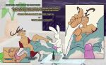 absurd_res anthro balls beastars canid canine canis clothing comic deer dialogue dominant dominant_female feet female genitals group haru_(beastars) hi_res lagomorph legoshi_(beastars) legwear leporid licking louis_(beastars) male male/female male/male mammal oral penis perineum perineum_lick rabbit robe robe_only stockings strapon submissive tenge_mage text tongue trio wolf