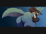  androgynous ass big_butt black_fur blue_background blue_fur butt canine fluffy fur lucario mammal nintendo paws plain_background pok&#233;mon pok&eacute;mon pokemon pokã©mon rag. raised_tail red_eyes solo spike spikes tail thick_thighs video_games wide_hips widescreen 