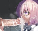  1boy 1girl absurdres bar_censor censored collared_shirt commentary_request cum cum_bubble cum_in_mouth cum_in_nose cum_on_body cum_on_hair facial fate/grand_order fate_(series) fellatio glasses heart heart_in_eye hetero highres large_penis large_variant_set mash_kyrielight mizumizuni open_mouth oral paid_reward_available penis penis_grab purple_eyes purple_hair shirt short_hair solo_focus sweat symbol_in_eye tearing_up tears variant_set veins veiny_penis white_shirt 