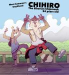 anthro armpit_hair blep body_hair bottomwear bracelet brown_body brown_fur camel camelid cameron_(t0l0k) character_age character_name chihiro_(t0l0k) clothing clothing_around_waist cloud cloudy_sky day deck_(structure) digital_media_(artwork) double_v_sign duo ear_piercing eyewear flip_flops fluffy fluffy_tail footwear fur gesture hand_gesture happy hi_res jewelry male mammal nipples on_one_leg outside piercing raised_foot sandals shirt shoes shorts siberian_chipmunk sky smile smiling_at_viewer sneakers standing sunglasses t0l0k tail tail_tuft tank_top text tongue tongue_out topwear tuft v_sign whiskers