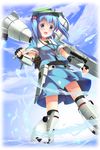  aqua_eyes aqua_hair gundam gundam_0083 gundam_gp-01_full_vernian_zephyranthes hat kawashiro_nitori mecha_musume nekomushi solo thighhighs touhou two_side_up 