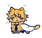 2026 :< ambiguous_gender black_necktie blonde_hair boredxiao bound chain chained cloak closed_frown clothing collar cuff_(restraint) domestic_cat don_quixote_(limbus_company) emanata felid feline felis female_(lore) feral feralized frown fur hair limbus_company looking_at_viewer mammal messy_hair mouth_closed necktie project_moon restrained restraints simple_background solo tail white_background yellow_body yellow_eyes yellow_fur