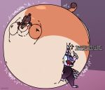 2026 air_inflation avian belly belly_expansion big_belly bird blush body_inflation cheek_blush comic_sans creaking expansion felid feline fur galliform hi_res huge_belly hyper hyper_belly hyper_inflation immobile implied_popping inflation lynx mammal motion_lines orange_body orange_fur peafowl phasianid rumbling spherical_inflation teasing text vorchitect white_text