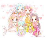  6+girls ^_^ aqua_hair black_hair blonde_hair blue_eyes blush boa_hancock chibi closed_eyes commentary dated dress eyelashes flower hair_flower hair_ornament happy_valentine heart highres holding karin10_op kouzuki_hiyori kuja_pirates_jolly_roger long_hair looking_at_viewer mansherry mermaid monster_girl multiple_girls nefertari_vivi one_piece orange_dress pink_hair rebecca_(one_piece) shirahoshi sidelocks twitter_username 
