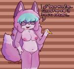 alternate_version_at_source anthro artist_name bangs belly big_breasts black_eyewear black_glasses blue_hair blush body_blush breast_blush breasts butt butt_grab cakemeowdy canid canine chest_tuft colored curvy_figure dialogue dyed_fur ear_piercing ear_ring exposed_breasts eyelashes eyeliner eyewear eyewear_only fangs female female_anthro fox fox_tail fur genitals glasses glasses_only glistening glistening_breasts glistening_eyes glistening_thighs graphite_(artwork) hair hand_on_butt happy hi_res highlights_(coloring) holding_object holding_pencil inner_ear_fluff long_hair looking_aside makeup mammal markings mole_(marking) multicolored_hair navel nipples nude nude_anthro nude_female open_mouth open_smile pattern_background pencil_(object) pesi_(cakemeowdy) piercing pink_body pink_eyes pink_fur pink_hair pink_nipples pose rectangular_glasses ring_piercing shaded signature simple_background slightly_chubby slightly_chubby_anthro slightly_chubby_female smile solo solo_focus speech_bubble standing tail talking_to_viewer teeth text thick_thighs tongue traditional_media_(artwork) tuft two_tone_hair voluptuous voluptuous_anthro voluptuous_female vulva wearing_glasses