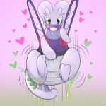 2017 2_fingers 2_toes ambiguous_gender antennae_(anatomy) anthro baby_bouncer blush blush_lines clothed clothing curled_tail diaper diaper_fetish dripping feet fingers full-length_portrait generation_6_pokemon goodra gradient_background green_spots hand_on_diaper heart_eyes heart_symbol hi_res looking_down ludis-luteo markings nintendo object_in_mouth pacifier pacifier_in_mouth pokemon pokemon_(species) portrait purple_antennae purple_body purple_pacifier rubbing_diaper simple_background slime solo sound_effects spots spotted_markings spotted_tail suspension tail tail_markings toes touching_diaper unclean_diaper wearing_diaper