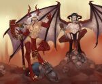 abs absurd_res areola black_hair blindwildcat blood bodily_fluids bottomwear clothed clothing demon demon_humanoid duo eyelashes female front_view grey_eyes hair hi_res holding_object holding_weapon horn horned_humanoid humanoid loincloth loincloth_only long_tongue looking_at_viewer membrane_(anatomy) membranous_wings mostly_nude navel nipple_piercing nipples piercing pink_areola pink_nipples red_body red_eyes red_horn tan_body tan_skin thick_thighs tongue tongue_out topless warhammer_(franchise) warhammer_40000 weapon white_hair wide_hips winged_humanoid wings