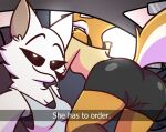 animatedmau anthro arctic_fox breasts butt camel_toe canid canine chloe_(animatedmau) cleavage clothed clothing drive-thru duo female fox he_wants_to_order hi_res mammal meme raised_tail red_fox rey_(animatedmau) selfie tail tight_clothing true_fox