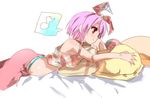  adel_(shirow) artist_request bow casual doll_joints eighth_note hair_bow head_rest lying midriff musical_note original panties pillow purple_eyes purple_hair short_hair smile spoken_musical_note stuffed_animal stuffed_bunny stuffed_toy underwear usagi_(shirow) 