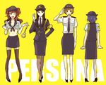  amagi_yukiko bad_id bad_pixiv_id black_hair breasts brown_hair cleavage cuffs female_service_cap formal gloves handcuffs hat jacket kujikawa_rise long_hair medium_breasts midriff multiple_girls necktie pantyhose pencil_skirt persona persona_4 police police_uniform policewoman red_hair salute satonaka_chie shirogane_naoto short_hair skirt skirt_suit smile sudachips suit thighhighs twintails uniform zettai_ryouiki 