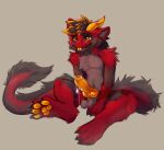 absurd_res animal_genitalia black_claws bodily_fluids canine_genitalia claws dragon fur furred_dragon furred_scalie genital_fluids genitals hi_res horn mythological_creature mythological_scalie mythology pawpads precum scalie simple_background sitting solo toe_claws zaino