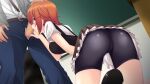  1boy 1girl ass belt bike_shorts black_shorts blue_pants blush breasts brown_eyes brown_hair censored chalkboard classroom fellatio female_masturbation frilled_skirt frills game_cg genseishinki_sacred_virth glasses hair_ornament hairclip hand_on_another's_head hetero horikoshi_hinano indoors jacket kneeling large_variant_set masturbation masturbation_through_clothes medium_breasts miniskirt mosaic_censoring non-web_source official_art open_clothes oral orange_hair pants penis pleated_skirt pussy_juice pussy_juice_stain school_uniform shiny_clothes shirt short_hair short_sleeves shorts shorts_under_skirt skirt solo_focus variant_set white_shirt yuugure_pairo 