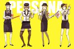  bad_id bad_pixiv_id blonde_hair breasts brown_hair cleavage crossdressing glasses grey_hair hair_ornament hanamura_yousuke kuma_(persona_4) long_hair medium_breasts middle_finger multiple_boys narukami_yuu one_eye_closed otoko_no_ko pantyhose persona persona_4 police short_hair skirt smile sudachips tatsumi_kanji thighhighs twintails 