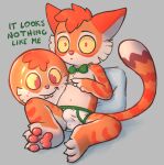 absurd_res adult_(lore) anthro badipoki balloon balloon_fetish balloon_popping briefs bulge calvin_mcmurray claws clothing dialogue domestic_cat english_text erection erection_under_briefs erection_under_clothing felid feline felis freckled_face freckles hi_res inflatable lackadaisy looking_at_viewer male mammal on_pillow pawpads pillow print_balloon sitting solo tail text toe_claws underwear