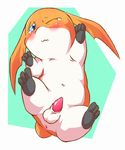  &#12405;&#12388;&#12388;&#12363;&#12418;&#12398; 4hk9m2zq79 balls bellybutton big_ears blush cyan_eyes digimon embarrassed hindpaw looking_at_viewer lying male navel nude on_back patamon paws penis solo tail tears 