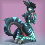 2026 2_penises absurd_res animal_genitalia anthro anus arm_warmers armwear balls black_hair blue_body blue_markings bodily_fluids butt claws clothing digital_media_(artwork) dripping finger_fetish finger_in_mouth finger_lick finger_play fingers fish full-length_portrait genital_fluids genital_slit genitals grey_body grey_claws grey_hands grey_pawpads hair hi_res hibaka kneeling knot knotted_penis leaking_precum licking line_art looking_back male marine markings multi_genitalia multi_penis multicolored_body open_mouth pawpads penis portrait precum precum_drip presenting presenting_hindquarters red_the_kitsune saliva seductive shaded shark solo tail tapering_penis tongue watermark