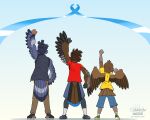 2025 4_toes 5_fingers anisodactyl anthro arm_tuft artist_logo avian back_wings bird black_body black_clothing black_feathers black_footwear black_jacket black_topwear blue_background blue_body blue_bottomwear blue_clothing blue_feathers blue_footwear blue_ribbon blue_shorts bottomwear brown_body brown_bottomwear brown_clothing brown_feathers brown_pants cheek_tuft clothed clothing columbid dipstick_tail_feathers elbow_tuft english_text facial_tuft feathers feet fingers fist footwear furgonomic_footwear furgonomic_topwear furgonomics gradient_background green_clothing green_footwear green_hair_tie grey_body grey_feathers grey_hair grey_scutes group hair head_tuft hi_res jacket jay_(sammfeatblueheart) jayheartwing logo male men's_mental_health_awareness_month open_clothing open_jacket open_topwear oscine pants passerine pigeon plantigrade raised_fist raised_hand rear_view red_clothing red_shirt red_t-shirt red_topwear rock_dove romeo_(sammfeatblueheart) scuted_arms scuted_hands scuted_legs scutes shadow shirt shorts signature simple_background socks sparrow standing striped_feathers t-shirt tail tail_feathers tan_scutes text tied_hair toes topwear trio trogon trogonid tuft white_background white_clothing white_footwear white_socks winged_arms wings wrist_tuft yellow_clothing yellow_shirt yellow_t-shirt yellow_topwear zandro_(sammfeatblueheart)