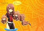  aisaka_taiga black_serafuku brown_eyes brown_hair chibi crossover dual_persona folklore hellborn honest_axe long_hair multiple_girls ookami-san ookami_ryouko parody school_uniform serafuku toradora! wading 