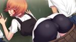  1girl 2boys against_wall ahoge ass bent_over bike_shorts blush breasts brown_hair cameltoe chalkboard classroom clothes_pull game_cg genseishinki_sacred_virth glasses hair_between_eyes horikoshi_hinano indoors large_variant_set looking_back multiple_boys non-web_source official_art open_mouth orange_eyes orange_hair pleated_skirt red-framed_eyewear school_uniform semi-rimless_eyewear shirt short_hair short_sleeves shorts shorts_pull skirt skirt_pull solo_focus under-rim_eyewear variant_set white_shirt yuugure_pairo 