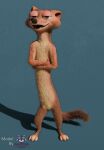  3_toes 3d_(artwork) 4_fingers absurd_res anthro black_nose blender_(artwork) brown_body brown_fur countershading crossed_arms digital_media_(artwork) disney duke_weaselton english_text feet fingers front_view fur half-closed_eyes hi_res male mammal mustelid musteline narrowed_eyes nude open_mouth rasterraccoon simple_background smile solo standing teeth text toes true_musteline watermark weasel zootopia 