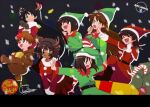  >_< 6+girls :d artist_name artnpepsi azumanga_daioh black_hair breasts brown_hair brown_mittens christmas commentary copyright_name deer_costume english_commentary fake_antlers gift gloves highres holding holding_gift kagura_(azumanga_daioh) kaori_(azumanga_daioh) kasuga_ayumu long_hair merry_christmas mihama_chiyo mittens mizuhara_koyomi multiple_girls sakaki_(azumanga_daioh) santa_costume short_hair smile snowing takino_tomo tan white_gloves 