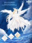  1girl artist_request bare_shoulders bead_bracelet beads bird_wings blonde_hair blue_sky bracelet character_name circlet close-up cloud copyright_logo detached_sleeves diamond_(shape) dress english_text feather-trimmed_dress feather_hair_ornament feathered_wings feathers fish floating flying_fish forehead full_body fur-trimmed_dress fur_scarf fur_sleeves fur_trim hair_ornament halter_dress halterneck jewelry lace lace_thighhighs logo long_dress long_hair long_sidelocks miracle_nikki multiple_wings necklace night nikki_(series) ocean official_art outdoors outline ripples scarf short_sleeves sidelocks sky solo spread_wings star_(sky) starry_sky stirrup_legwear straight_hair thighhighs third-party_source toeless_legwear toes very_long_hair water_drop white_dress white_outline white_scarf white_sleeves white_thighhighs white_wings winged_journey_(miracle_nikki) wings 