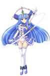  1girl aoi_masami arm_up arty_rain blue_bow blue_eyes blue_hair bow breasts cleavage clothing_cutout doumyouji_kotetu dress elbow_gloves frilled_dress frilled_leotard frilled_thighhighs frills full_body game_cg gloves hair_ornament hairclip hat highres hula_hoop index_finger_raised large_breasts large_variant_set leotard long_hair looking_at_viewer magical_girl non-web_source official_art showgirl_skirt skirt smile solo standing tachi-e thighhighs transparent_background ts_magical_girl_nao variant_set very_long_hair white_gloves white_thighhighs 