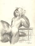  anus clitoris eyes_closed female mammal monochrome nude pussy raised_tail red_panda scale scale_(artist) sepia sketch solo tail 