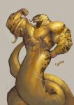  abs anthro biceps big_biceps diarmaidhutchence flexing forked_tongue goroguro male muscular muscular_male naga pecs reptile scales scalie snake solo tongue tongue_out yellow_scales 