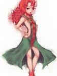  blue_eyes blush covered_nipples dragon_quest dragon_quest_vii flat_chest fumio_(rsqkr) hands_on_hips legs long_hair maribel_(dq7) no_bra open_mouth red_hair simple_background sketch solo 