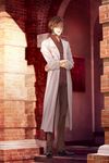 bad_id bad_pixiv_id brown_hair copyright_request error highres labcoat male_focus misakamitoko0903 purple_eyes shoes solo standing tattoo 