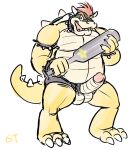 anthro belly big_belly big_penis bowser collar dragon erection genitals gtskunkrat hybrid koopa male mario_bros mythological_creature mythological_scalie mythology nintendo overweight overweight_male paddle penis reptile scalie solo spiked_collar spikes turtle
