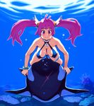  breasts bubble caustics covered_nipples fangs freediving horns large_breasts long_hair orca original pink_eyes pink_hair puffy_cheeks ryoji_(nomura_ryouji) scar smile solo star swimsuit twintails underwater 