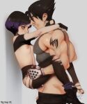  1boy 1girl absurdres against_wall arms_around_neck aunt_and_nephew big.boss.requiem black_gloves black_hair black_nails breasts breasts_out clothed_sex fingerless_gloves gloves grey_tank_top height_difference hetero highres incest kazama_jin muscular muscular_male nail_polish nipples no_bra no_panties open_pants pale_skin pants pantyhose penis purple_hair purple_socks reina_(tekken) sex shoes short_hair shoulder_tattoo single_shoe small_breasts socks socks_over_pantyhose standing straddling suspended_congress tank_top tattoo tekken tekken_8 testicles toenail_polish toenails torn_clothes torn_pantyhose upright_straddle veins veiny_penis 