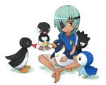  animal bird blue_hair boy crossover eyepatch penguin penguins pingu piplup pokemon red_eyes 