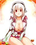  areola_slip areolae bad_id bad_pixiv_id breasts cleavage covered_nipples headphones large_breasts legs lingerie nitroplus open_mouth panties pink_hair popped_collar red_eyes solo super_sonico underwear zakki 