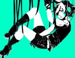  bad_id bad_pixiv_id boots genda_koujirou gloves green_background halftone hanging headphones high_contrast high_heels inazuma_eleven inazuma_eleven_(series) male_focus monochrome necktie shiro_(reptil) shoes shorts simple_background solo spot_color 