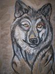  akiak ambiguous_gender canine cardboard feral looking_at_viewer mammal painting solo wolf yellow_eyes 