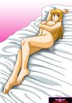  akimoto_katherine_reiko areolae ass barefoot bed blonde_hair breast_hold breasts ero_shocker feet kochikame large_breasts legs long_hair looking_at_viewer lying nail_polish naked navel nipples nude open_mouth pillow solo thighs toes yellow_eyes 