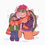 1:1 2024 2_horns 3_toes 4_fingers anthro armband arms_bent artist_name black_armband black_bracelet black_eyebrows black_facial_hair black_mustache blue_bottomwear blue_clothing blue_pants blush blush_lines bottomless bottomless_anthro bottomless_male bottomwear bowser bracelet button_(fastener) clothed clothed_anthro clothed_human clothed_male clothing coat colored curved_horn didy414 digital_drawing_(artwork) digital_media_(artwork) duo earmuffs english_description eyebrows eyes_closed facial_hair fangs featureless_crotch feet fingers fist footwear fully_clothed fully_clothed_human fully_clothed_male green_clothing green_coat green_shell green_topwear hair handwear happy hi_res horn human jewelry king koopa larger_anthro larger_male luigi male male/male male_anthro male_human mammal mario_bros mittens mustache nintendo open_clothing open_coat open_topwear orange_clothing orange_handwear orange_mittens orange_scarf orange_stripes outside pants pattern_clothing pattern_scarf pockets purple_clothing purple_coat purple_footwear purple_hair purple_shoes purple_topwear red_eyebrows red_hair royalty scales scalie scarf shaded sharing_clothing sharing_scarf shell shirt shoes short_hair size_difference smaller_human smaller_male smile smiling_at_another smiling_at_partner snow snowing spiked_armband spiked_bracelet spiked_shell spiked_tail spikes spikes_(anatomy) standing striped_clothing striped_scarf stripes tail tan_body tan_horn tan_scales tan_skin tan_spikes teeth text thick_eyebrows toes topwear white_clothing white_shirt white_topwear winter yellow_body yellow_scales yellow_tail