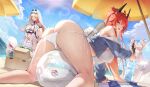  +_+ 6+girls adjusting_hair all_fours ass ball beach beach_umbrella beachball bikini black_horns blonde_hair blue_jacket blue_sky bottle breast_rest breasts commentary cooler doro_(nikke) dorothy_(nikke) dorothy_(serendipity)_(nikke) english_commentary gainoob goddess_(nikke) goddess_of_victory:_nikke goggles goggles_on_head highres horns jacket large_breasts liliweiss_(nikke) long_hair mechanical_horns multiple_girls official_alternate_costume pink_hair pinne_(nikke) rapunzel_(nikke) red_hair red_hood_(nikke) sarong scarlet_(nikke) sky snow_white_(innocent_days)_(nikke) snow_white_(nikke) sunlight swimsuit umbrella underboob veil very_long_hair water_bottle white_bikini white_hair white_sarong white_veil yellow_eyes 