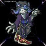 4_fingers 6_fingers anthro b2y.exe_(helloimfurry) blue_quills bodily_fluids bottomwear cigar clothing corset eulipotyphlan fingerless_gloves fingers footwear gloves green_eyes grey_bottomwear grey_clothing grey_hat grey_headwear grey_pants grey_sweatpants handwear hat headgear headwear hedgehog helloimfurry hi_res lingerie male mammal outline oversized_clothing pants pink_clothing red_clothing red_footwear red_shoes ring sega shoes sinister_minds_(churgney_gurgney) solo sonic_the_hedgehog_(series) sweat sweatdrop sweatpants text topwear watermark white_outline