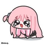  1girl all_fours black_eyes black_skirt bocchi_the_rock! chibi chibi_only full_body gotoh_hitori highres jacket long_hair looking_at_viewer lulalang meme one_side_up open_mouth pink_hair pink_jacket raised_inner_eyebrows simple_background skirt solo speakiposting_(meme) tearing_up trickcal twitter_username white_background 