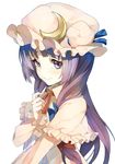  bad_id bad_pixiv_id blush bunkyo_takemi crescent face hands hat long_hair patchouli_knowledge purple_eyes purple_hair simple_background smile solo touhou upper_body 