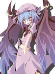  ascot bad_id bad_pixiv_id bat_wings blue_hair fang gradient_hair hat ichiyan multicolored_hair open_mouth red_eyes remilia_scarlet ringed_eyes skirt smile solo touhou wings 