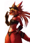  anthro blonde_hair breasts claws clothed clothing dragon female hair horn lina looking_at_viewer metal plain_background pose reituki simple_background skimpy solo standing 