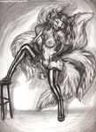  2011 breasts canine clitoris female fox mayra_boyle multiple_tails nude pussy sketch solo tail 