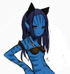  animal_ears avatar avatar_(movie) blue_skin cat_ears character_request female green_eyes jewelry koshochka looking_at_viewer necklace pointy_ears solo striped transparent_background 